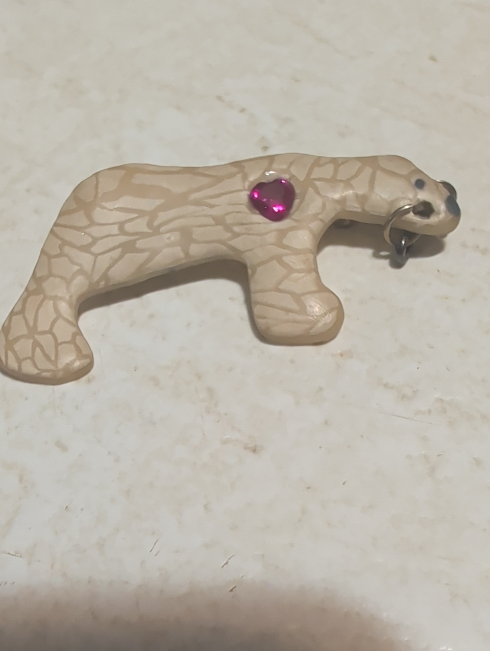 Beige Animal Charm Pendant with Pink Heart Accent